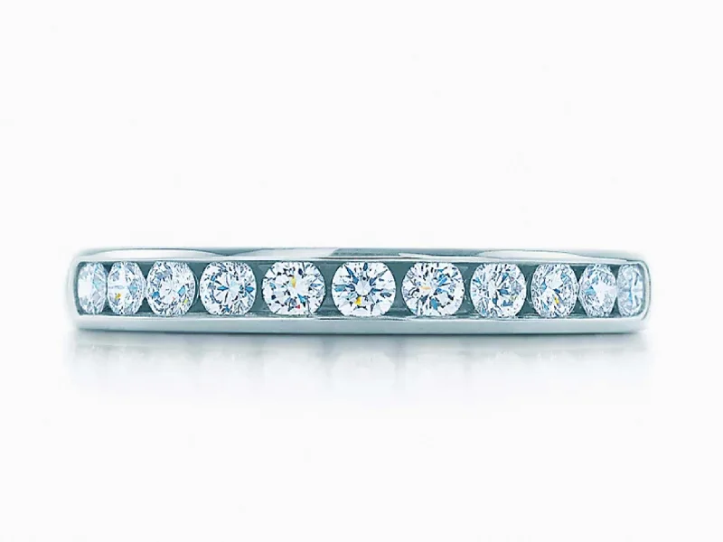 stackable engagement ring sets for women-Tiffany & Co. Wedding Band in Platinum with a Half-circle of Diamonds, 3 mm