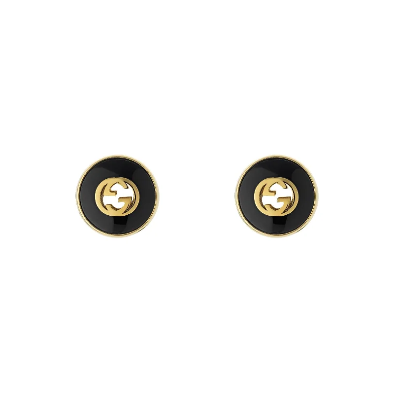 colorful earrings for women-Interlocking G Stud Earrings in Black Onyx