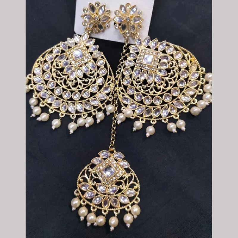 unique earrings for women-Manisha Jewellery Gold Plated Kundan Stone  Earrings With Mangtikka