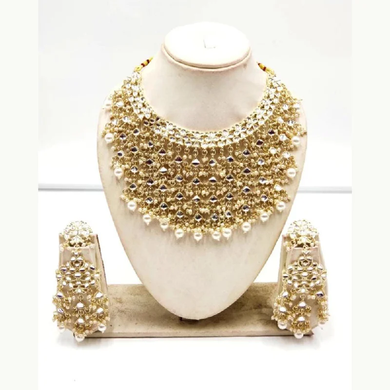 diamond and gold ring necklaces for women-Manisha Jewellery Gold Plated Kundan Necklace Set