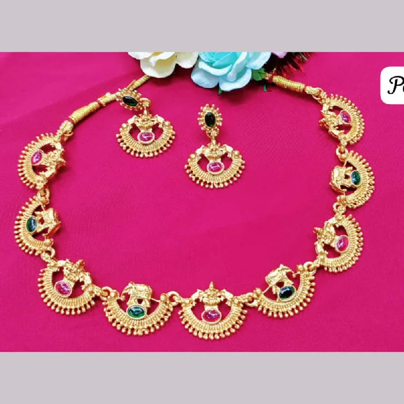 elegant ring necklaces for women-Pooja Bagles Gold Plated Temple Necklace Set