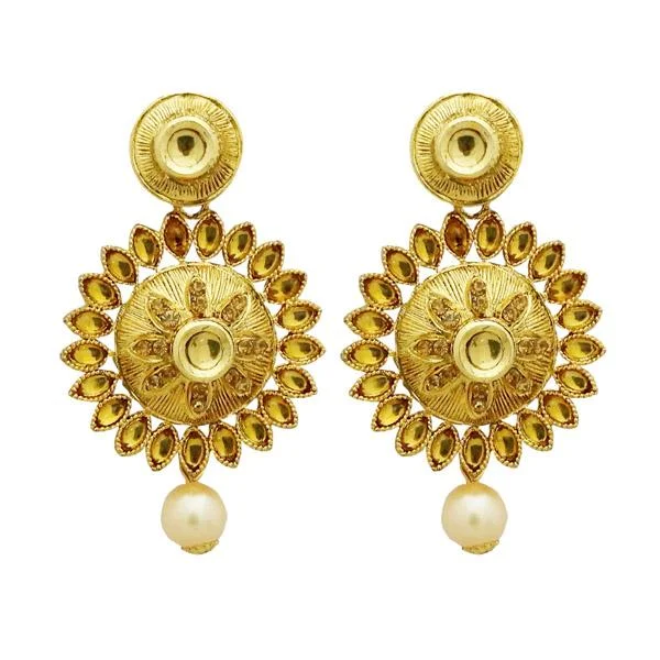 gold-plated earrings for women-Jheel Kundan Stone Gold Plated Pearl Drop Dangler Earrings - 2900223A