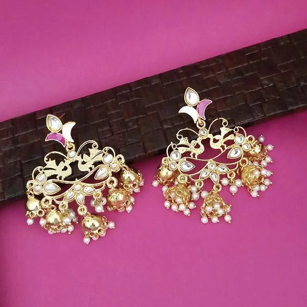 crystal earrings for women-Kriaa Gold Plated Kundan Dangler Jhumki Earrings - 1316324F