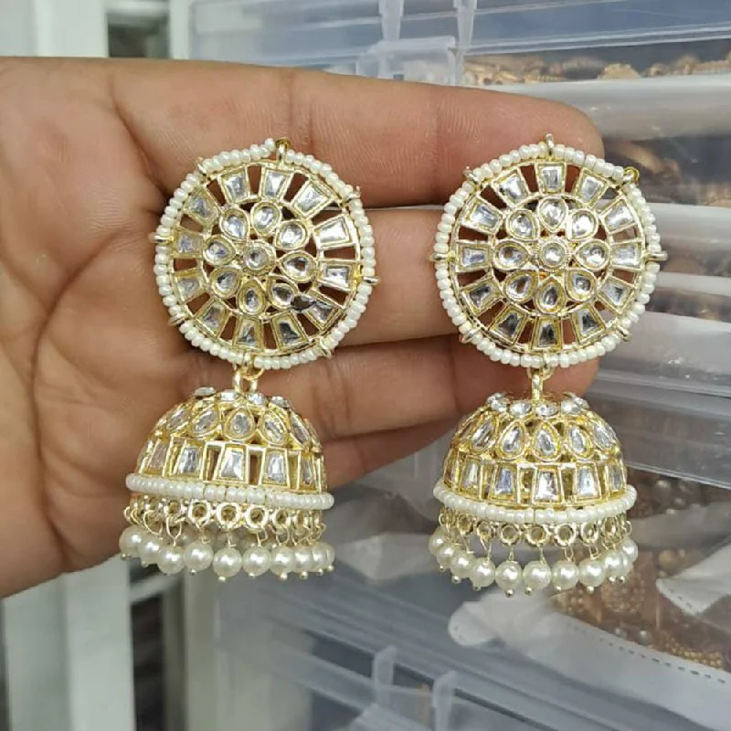 heart earrings for women-Manisha Jewellery Gold Plated Kundan Stone Jhumki Earrings