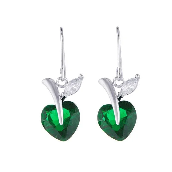 heart-shaped earrings for women-Kriaa Green Austrian Stone Silver Plated Dangler Earrings - 1309107C