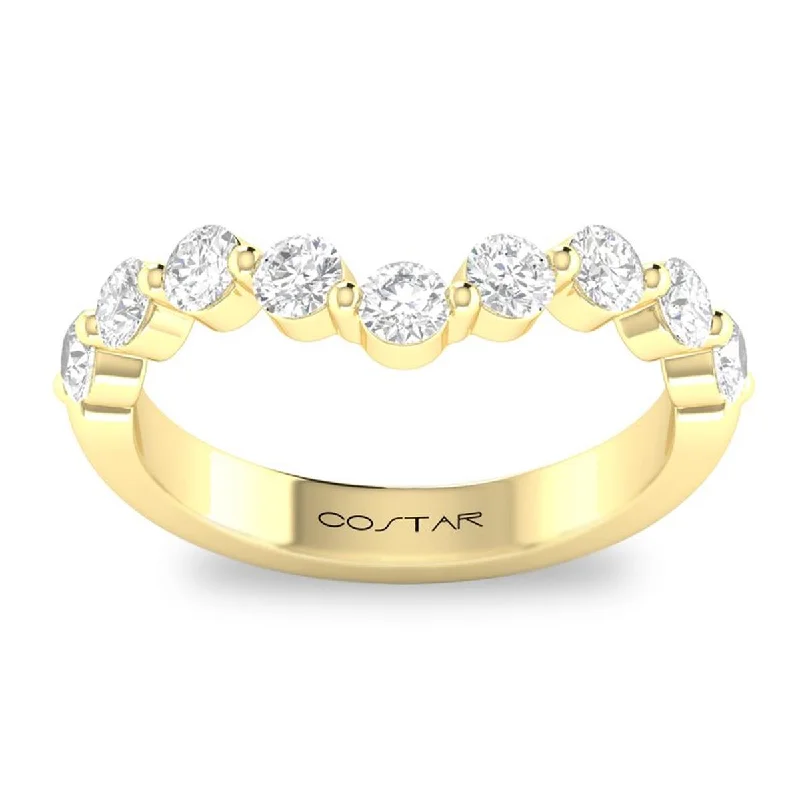 luxury solitaire engagement rings for women-YELLOW GOLD WEDDING BAND WITH 9 DIAMONDS, .75 CT TW