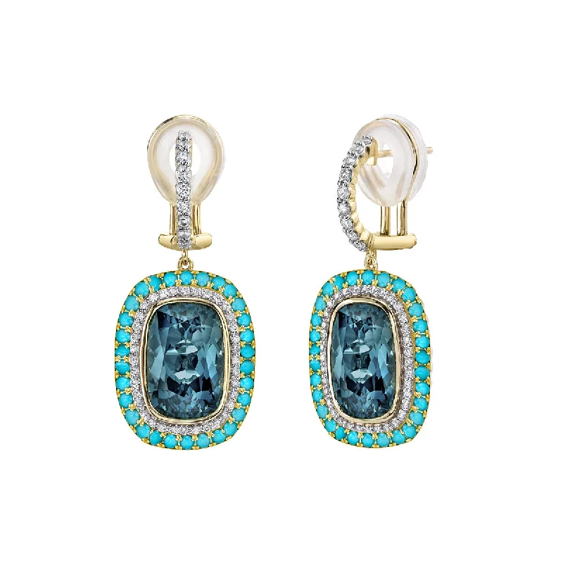 thick hoop earrings for women-Topaz, Turquoise and Diamond Halo Drop Earrings