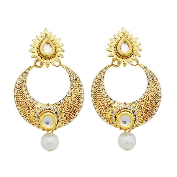 geometric earrings for women-Jheel Austrian Stone And Kundan Pearl Drop Dangler Earrings - 2900209B