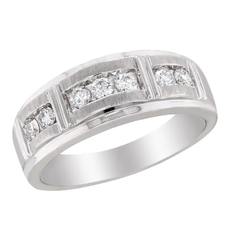 gold engagement rings for women-WHITE GOLD MEN'S WEDDING BAND WITH CHANNEL SET ROUND CUT DIAMONDS, 1/2 CT TW