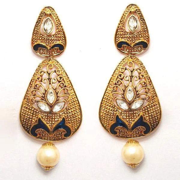 antique earrings for women-Kriaa Zinc Alloy Gold Plated Crystal Dangler Earring - 1307203A