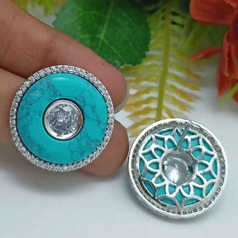 antique earrings for women-Manisha Jewellery Silver Plated AD Stone Stud Earrings