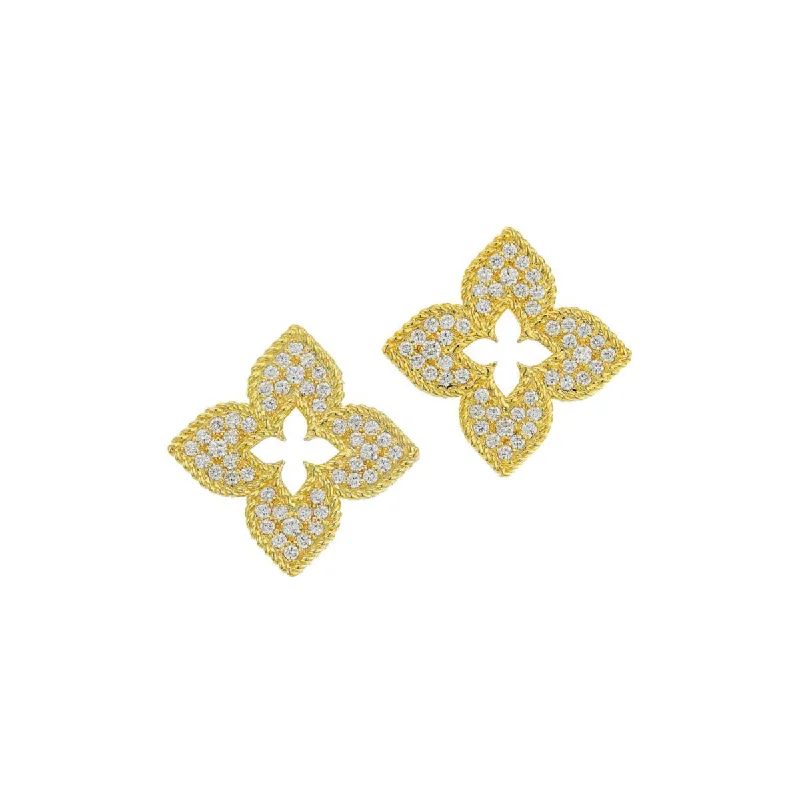 modern earrings for women-Venetian Princess 18K Yellow Gold and Diamond Stud Earrings