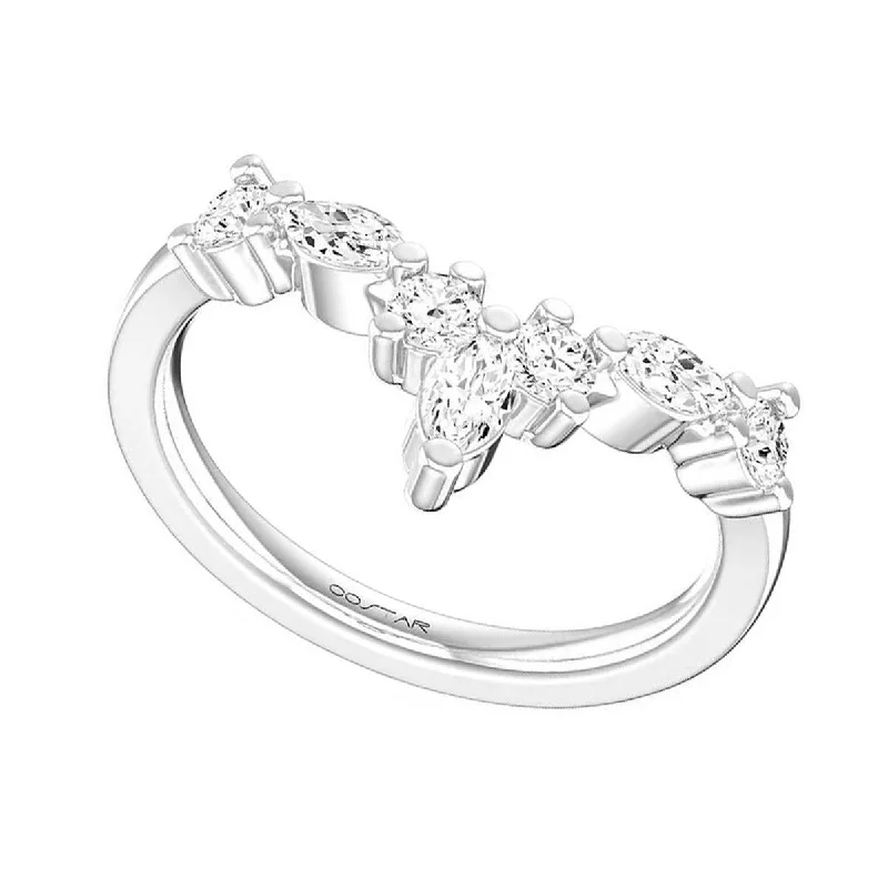 custom design engagement rings for women-WHITE GOLD WEDDING BAND WITH MARQUISE AND ROUND DIAMONDS, .41 CT TW