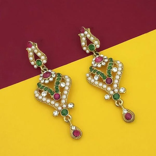 thick hoop earrings for women-Kriaa Gold Plated Pink Green Stone Dangler Earrings