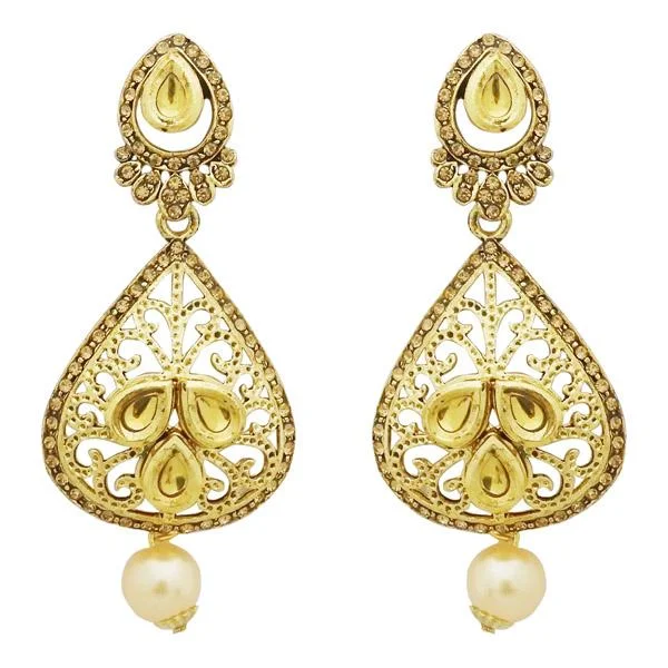 emerald drop earrings for women-Jheel Kundan Stone Gold Plated Pearl Drop Dangler Earrings - 2900234A