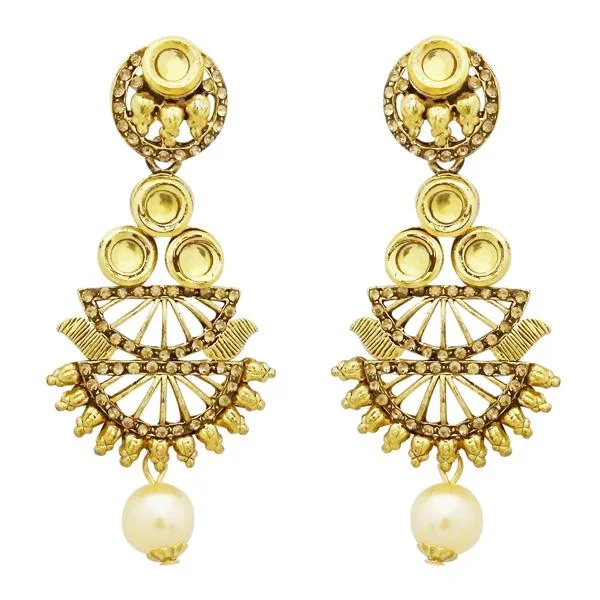 moon earrings for women-Jheel Kundan Austrian Stone Pearl Drop Dangler Earrings - 2900240A