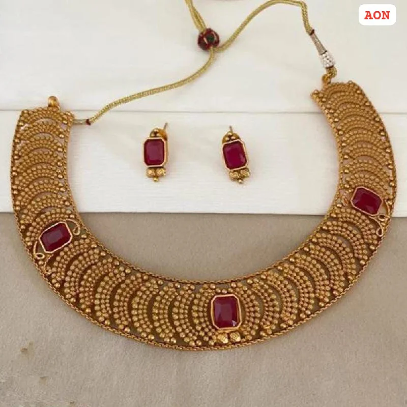 trendy ring necklaces for women-Lucentarts Jewellery Gold Plated Necklace Set