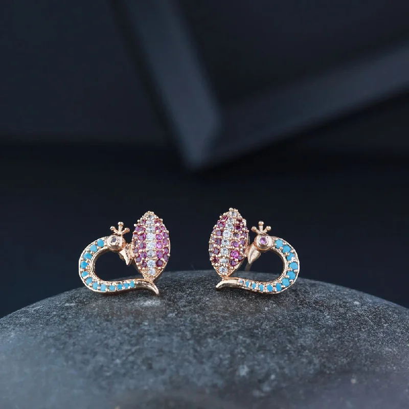 opal earrings for women-Etnico Valentine's Special Rose Gold Plated Glittering Crystal AD Stone Studs Earrings for Women & Girls (E3085)