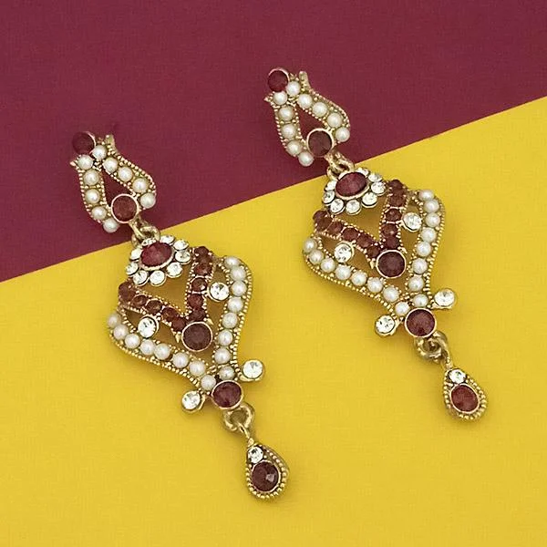 golden drop earrings for women-Kriaa Brown Stone Gold Plated Dangler Earrings