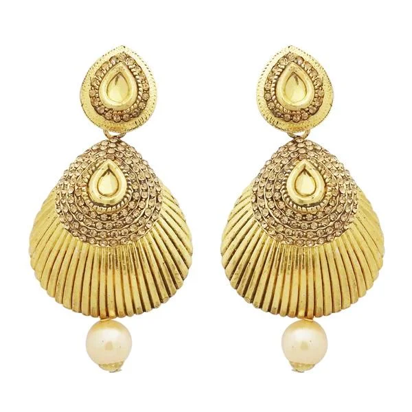 solid gold earrings for women-Jheel Gold Plated Austrian Stone Pearl Drop Dangler Earrings - 2900251A