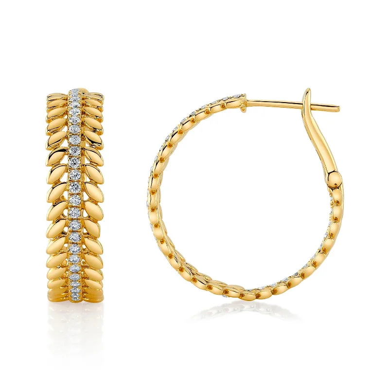 gold drop earrings for women-Diamond Laurel Wreath Hoop Earrings