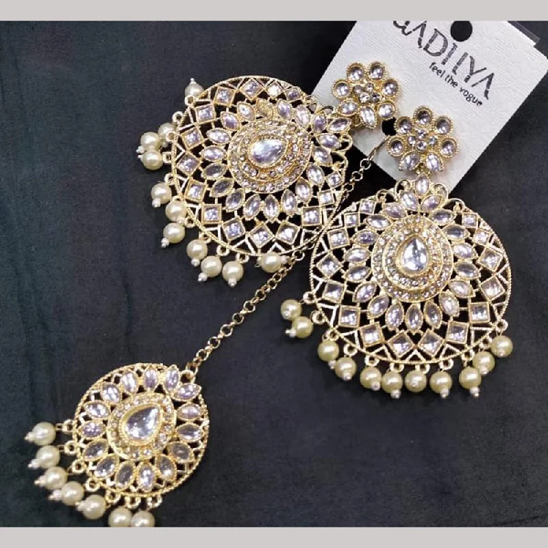 gold earrings for women-Manisha Jewellery Gold Plated Kundan Stone  Earrings With Mangtikka