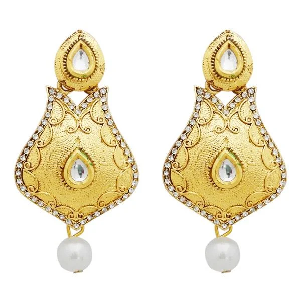 thick hoop earrings for women-Jheel Austrian Stone Gold Plated Pearl Drop Dangler Earrings - 2900246B