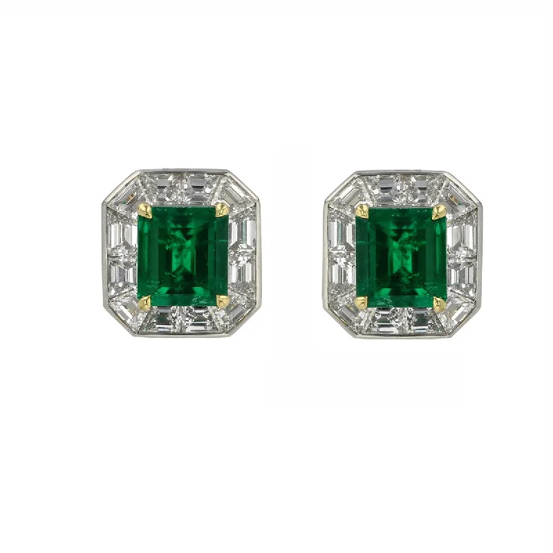 celestial earrings for women-Tiffany Colombian Emerald and Diamond Stud Earrings