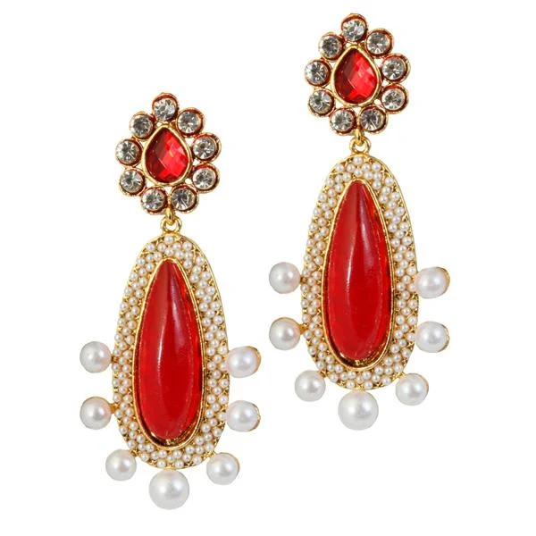 casual earrings for women-Kriaa Maroon Stone Pearl Gold Plated Dangler Earrings - 1303792