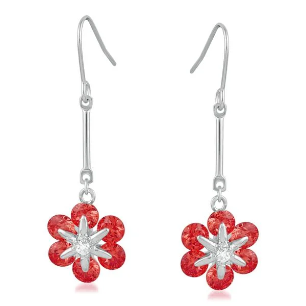 dangly earrings for women-Kriaa Silver Plated Red Austrian Stone Dangler Earrings - 1309106B