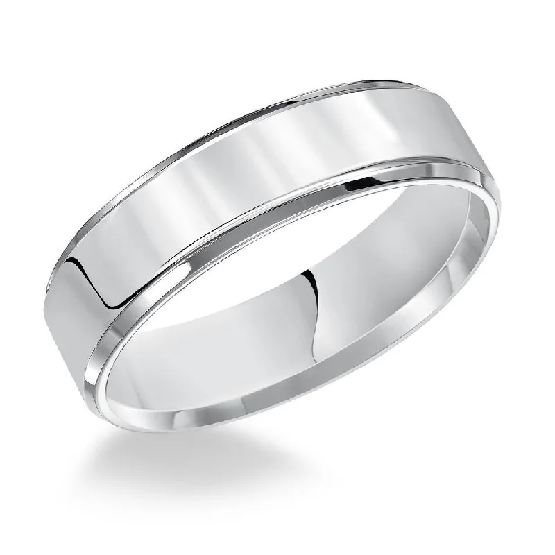 infinity engagement rings for women-14k White Gold Wedding Band Flat High Polished Finish Beveled Edges - 3mm - 10mm