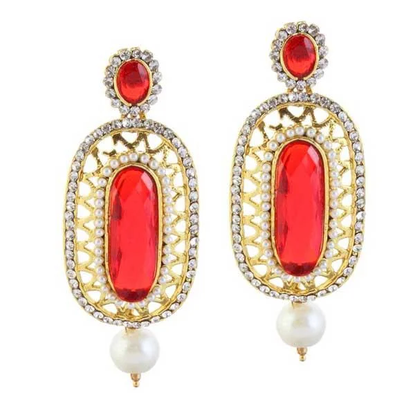 emerald earrings for women-Kriaa Red Austrian Stone Pearl Drop Dangler Earrings - 1306014