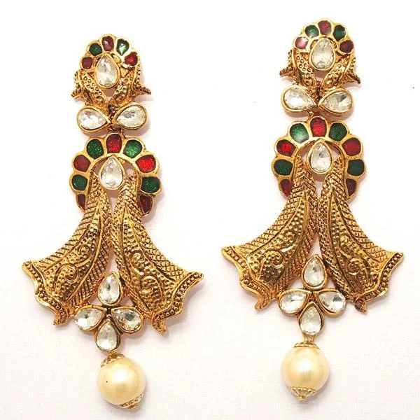 trendy earrings for women-Kriaa Zinc Alloy Gold Plated Crystal Dangler Earring - 1307205B