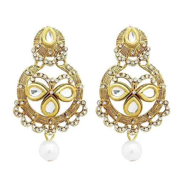 pearl drop earrings for women-Jheel Stone Gold Plated Pearl Drop Dangler Earrings - 2900220B