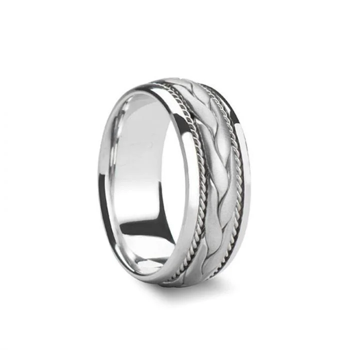 unique engagement rings for women-GENESIS Novell Braided Pattern Center Silver Wedding Band - 8mm