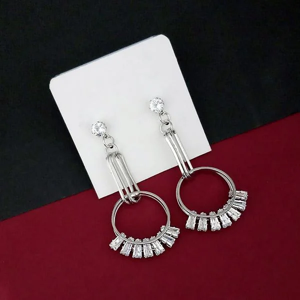 delicate earrings for women-Urthn Silver Plated AD Stone Dangler Earrings  - 1315855