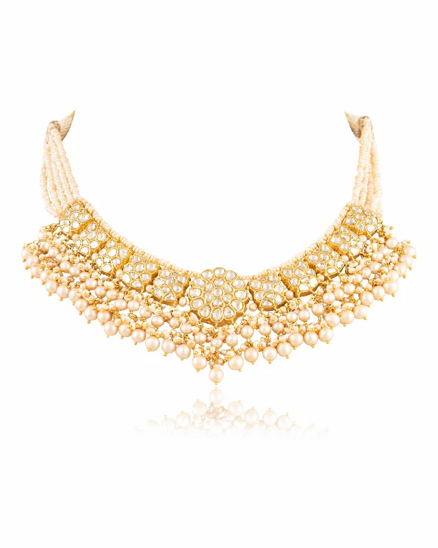 gold-plated ring necklaces for women-Roohi Polki Necklace