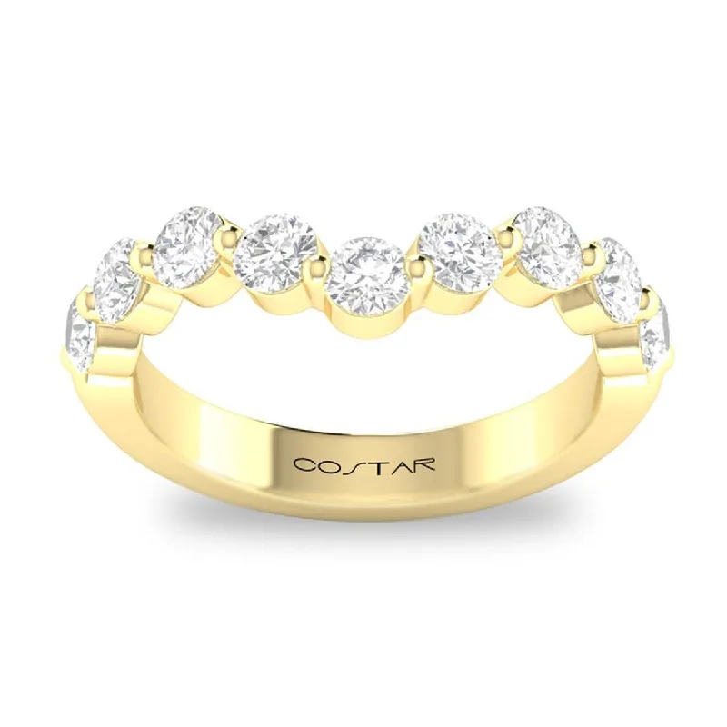 blue diamond engagement rings for women-YELLOW GOLD WEDDING BAND WITH 10 DIAMONDS, 1.00 CT TW