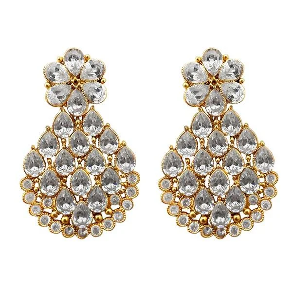 vintage pearl earrings for women-Kriaa Gold Plated White AD Stone Dangler Earrings - 1313033