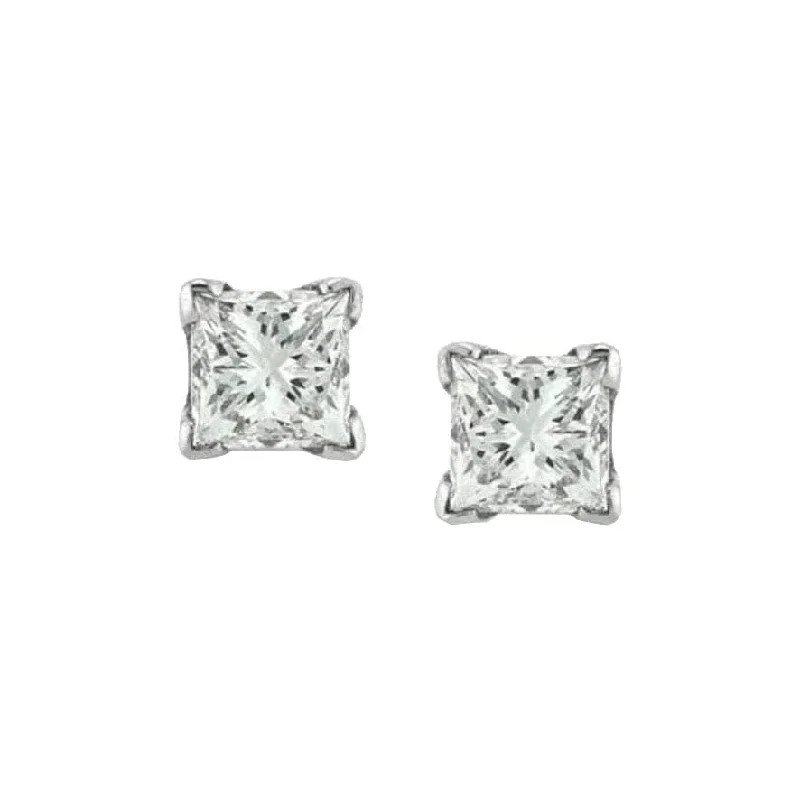 enamel earrings for women-Princess Cut Diamond Stud Earrings (1.25ctw)