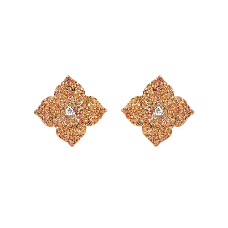 custom earrings for women-Small Mosaique Flower Earrings in Orange Sapphire