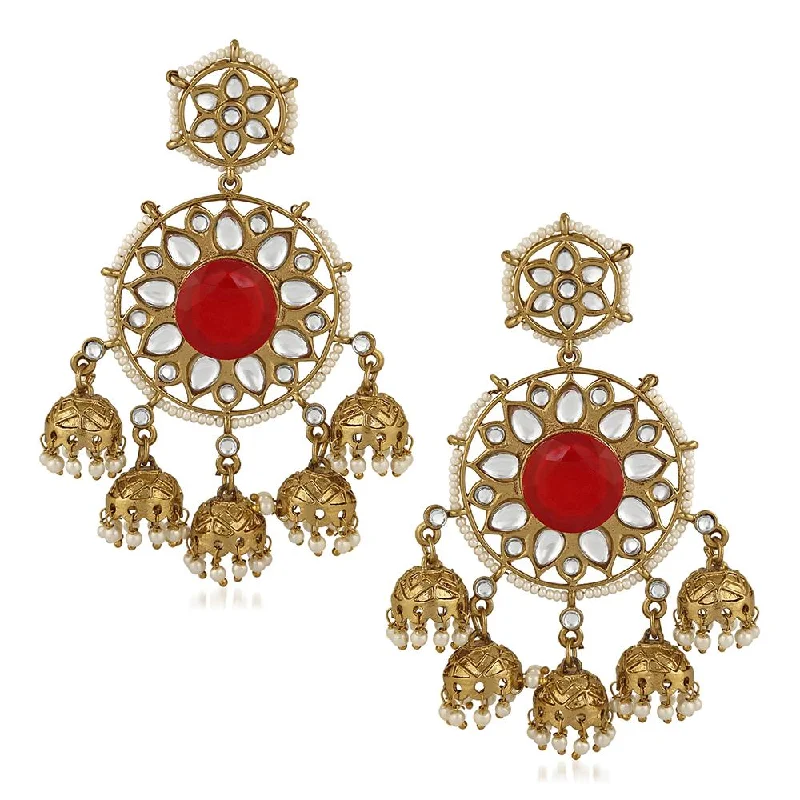 gold-plated earrings for women-Mahi Dangler Jhumka Traditional Earrings with Artificial Pearl for Women (VECJ100214)