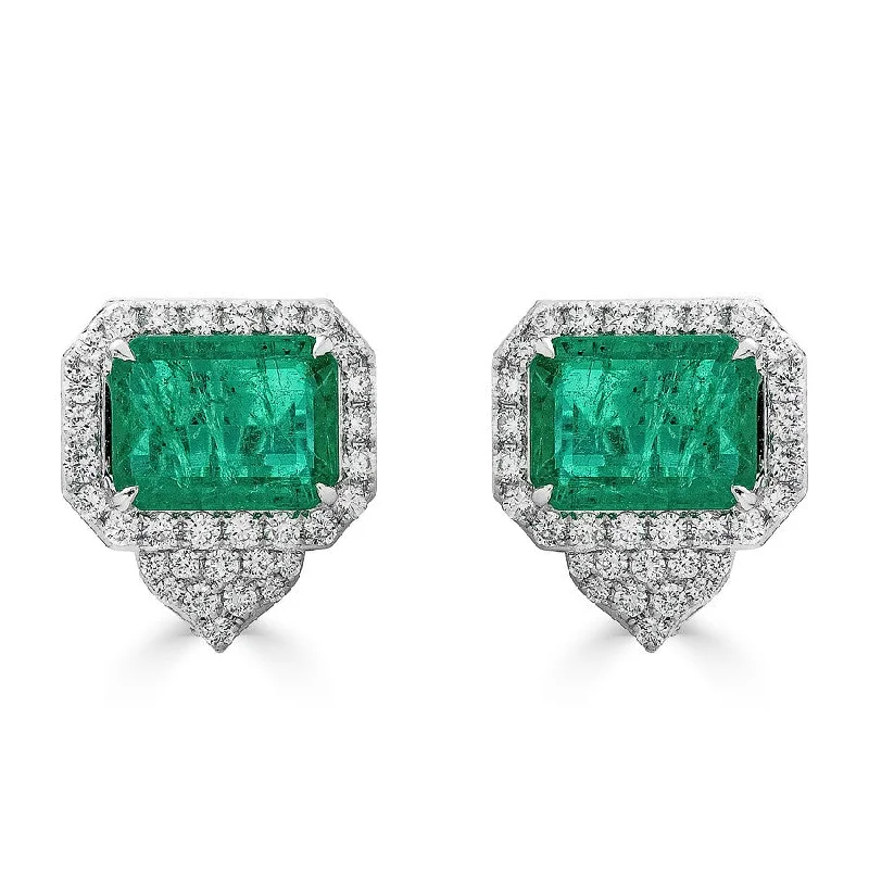 clear gemstone earrings for women-Emerald and Diamond Earrings