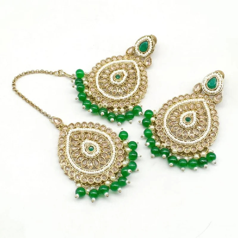 drop earrings for women-Manisha Jewellery Gold Plated Crystal Stone Earrings With Mangtikka