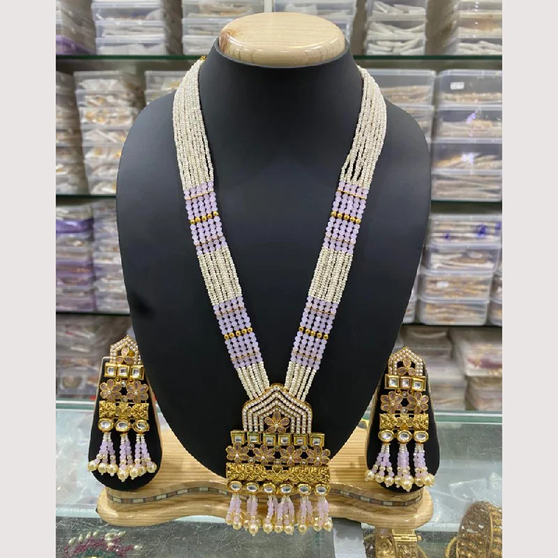 rhinestone ring necklaces for women-Manisha Jewellery Gold Plated Moti Long Necklace Set