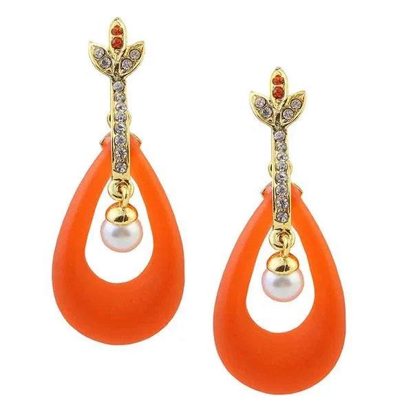 feather earrings for women-Kriaa Gold Plated  Austrian Stone Orange Dangler Earrings - 1305721