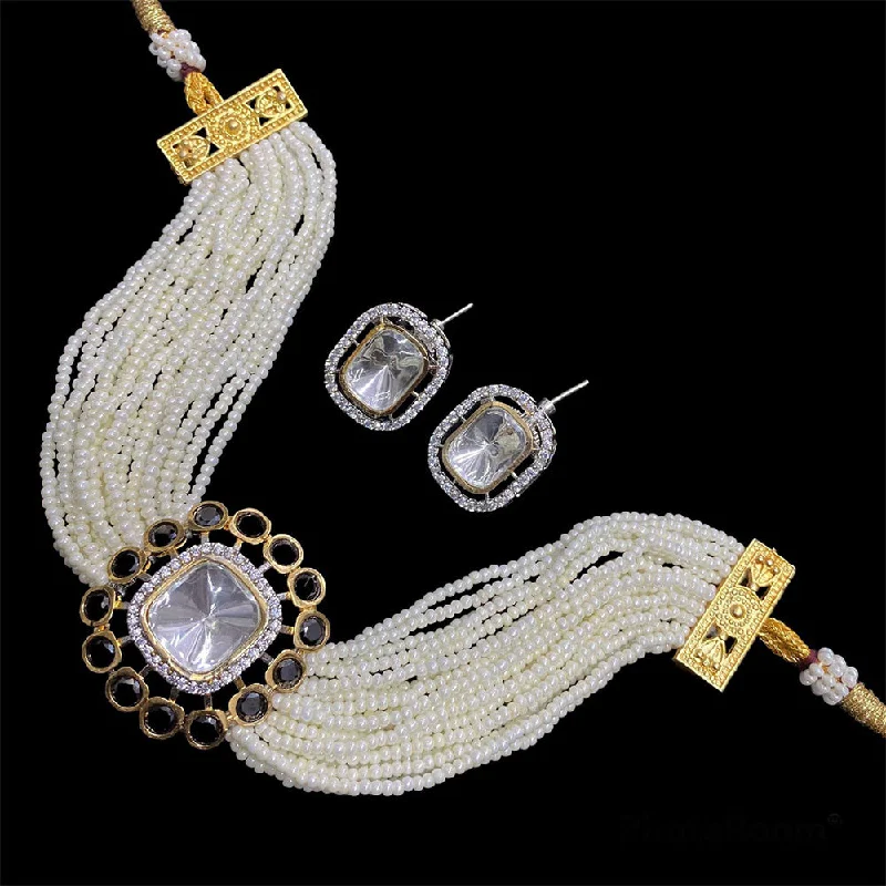 triple ring necklaces for women-Manisha Jewellery Crystal Stone & Beads Choker Necklace Set