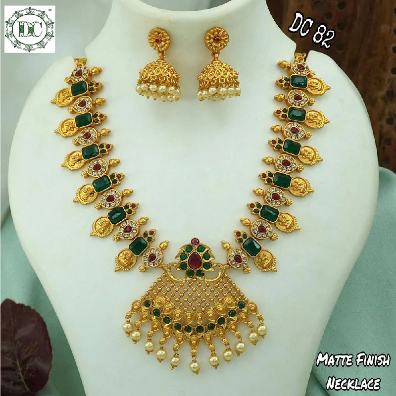 small ring necklaces for women-Diksha Collection Gold Plated Pota Stone Necklace Set