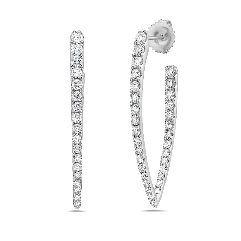 simple earrings for women-18k White Gold V-Shape Hoop Earrings