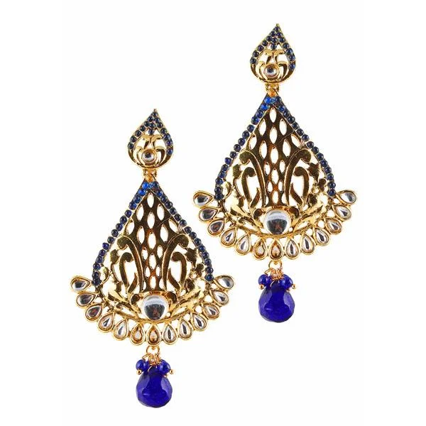 multi-colored earrings for women-Kriaa Kundan Gold Plated Dangler Earrings - 1305037